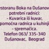 Restoranu Boka na Dušanovcu potrebni radnici